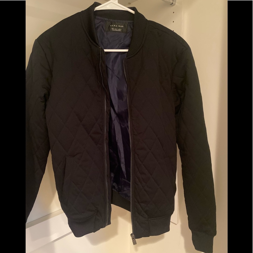 Navy Blue Zara diamond quilted bomber jacket